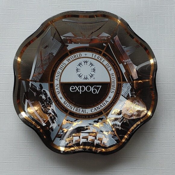 Vintage Expo 67 Montreal Trinket Dish Candy Dish Black and Gold - Picture 1 of 5